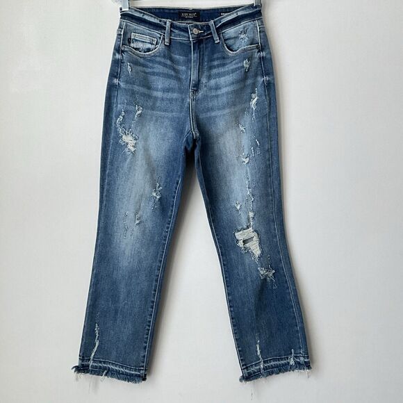 Judy Blue Straight Fit Jeans Distressed Released Hem 27 - Picture 4 of 7